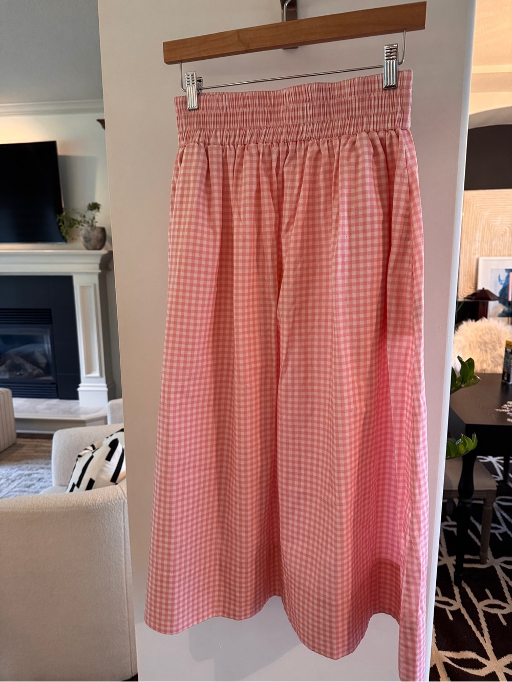 Juillet Lily Skirt Primrose Plaid Pink Gingham Midi Skirt NWT $268 Size S